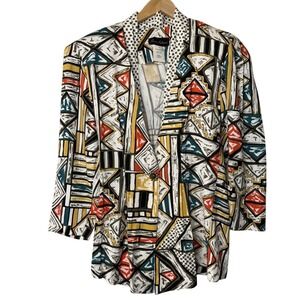 Positive Influence Blazer Women 7/8 Multicolor Geometric Abstract Rayon USA